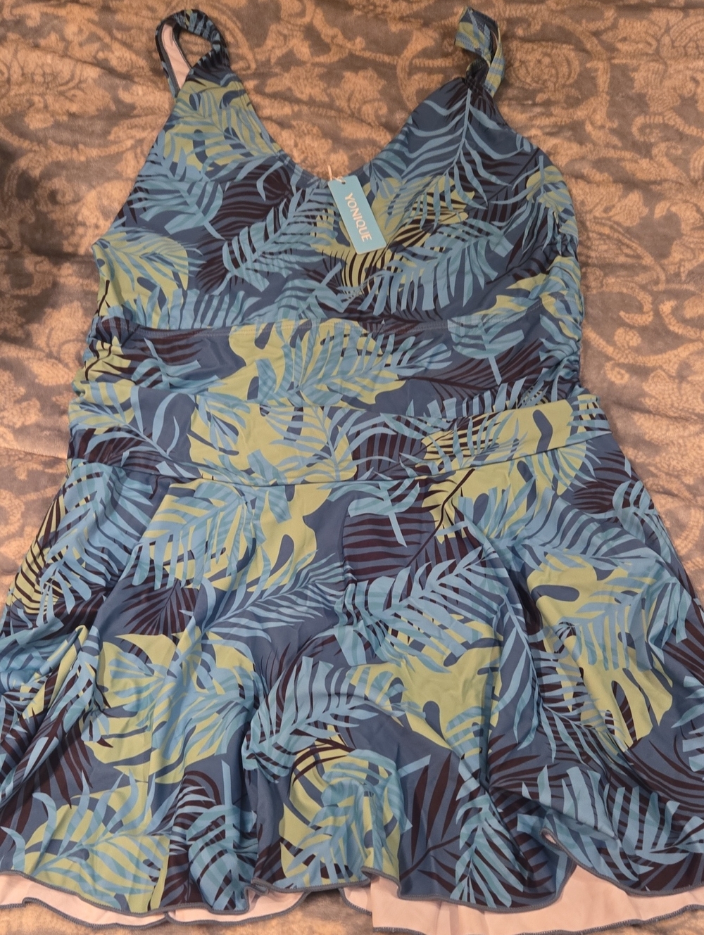NWT Womens Blue Tropical Leaf  One-Piece Swimsuit Size 18w